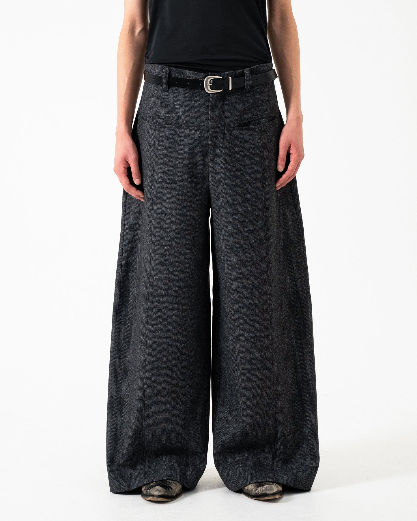 WIDE BAGGY SEEM TUCK TWEED SLACKS