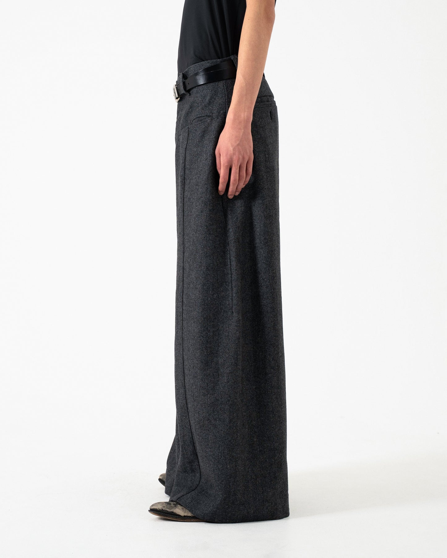 WIDE BAGGY SEEM TUCK TWEED SLACKS