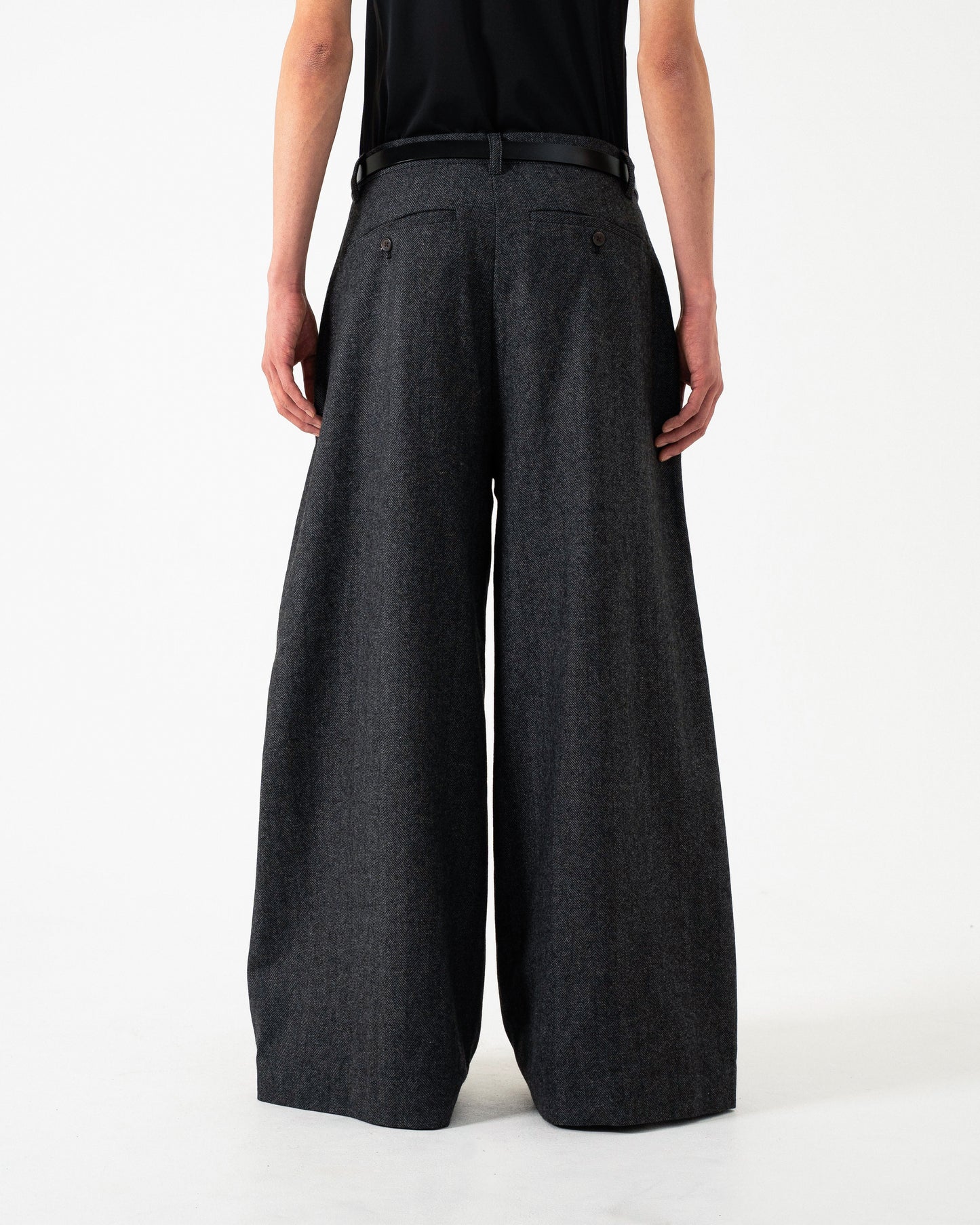 WIDE BAGGY SEEM TUCK TWEED SLACKS