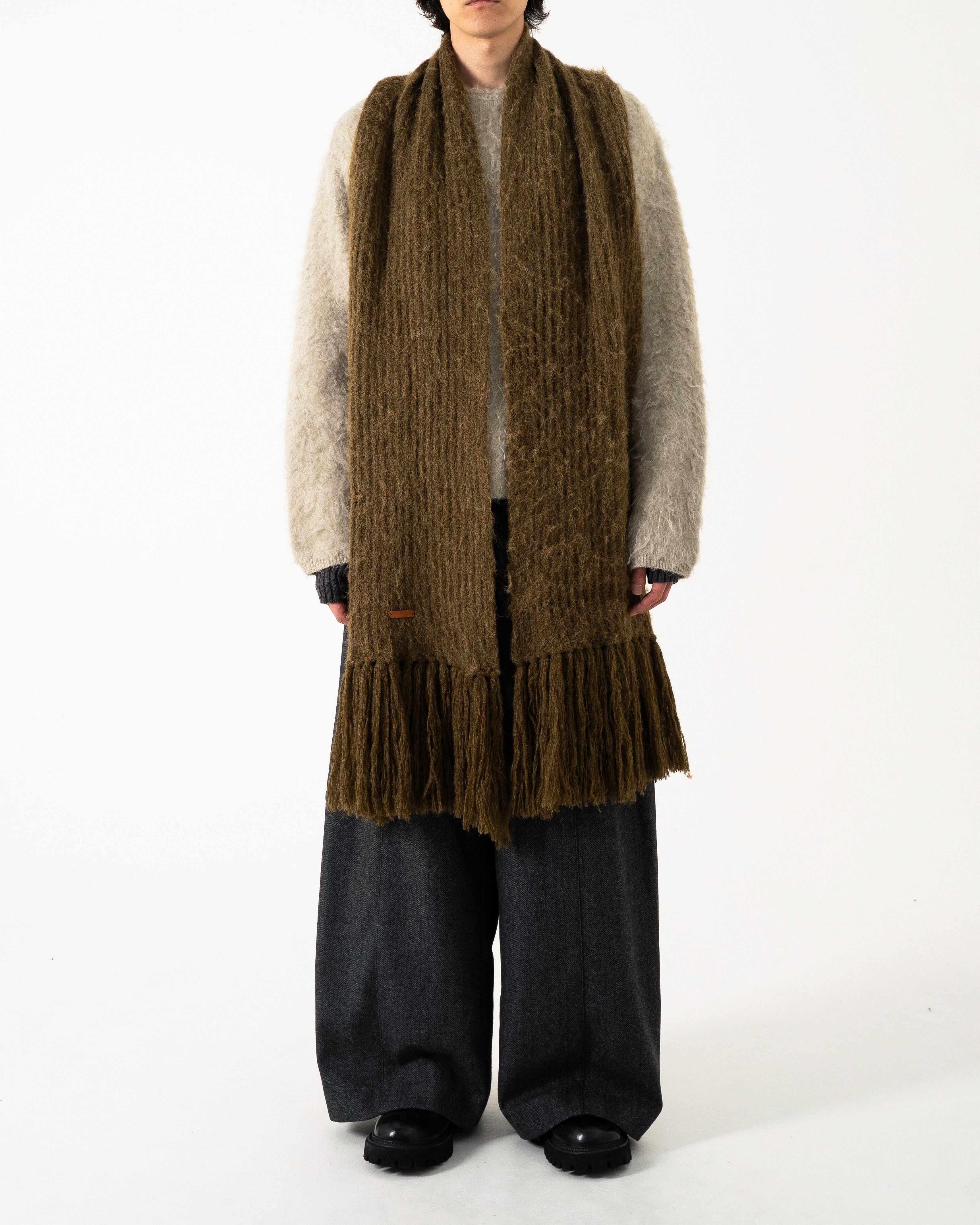 MOHAIR/ALPACA FRINGE LONG MUFFLER – CAMPHOR WOOD - OFFICIAL ONLINE