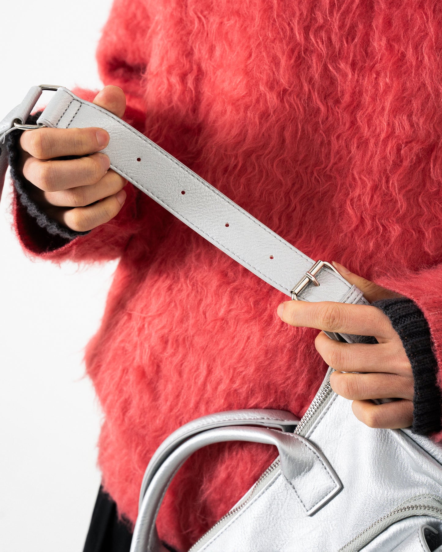 FAUX LEATHER MULTI POCKET SHOULDER BAG - SILVER