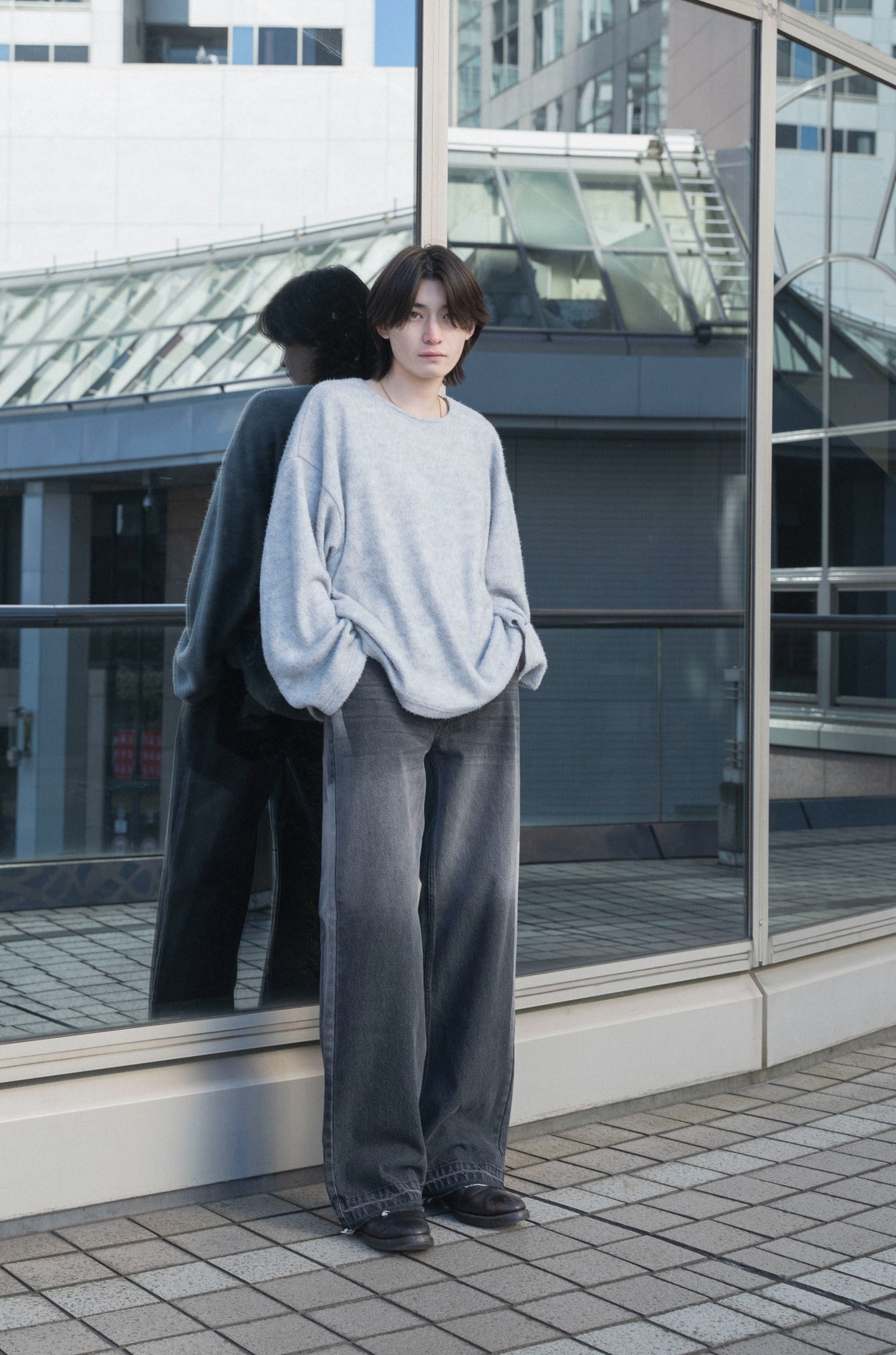 fade blast semi-baggy denim