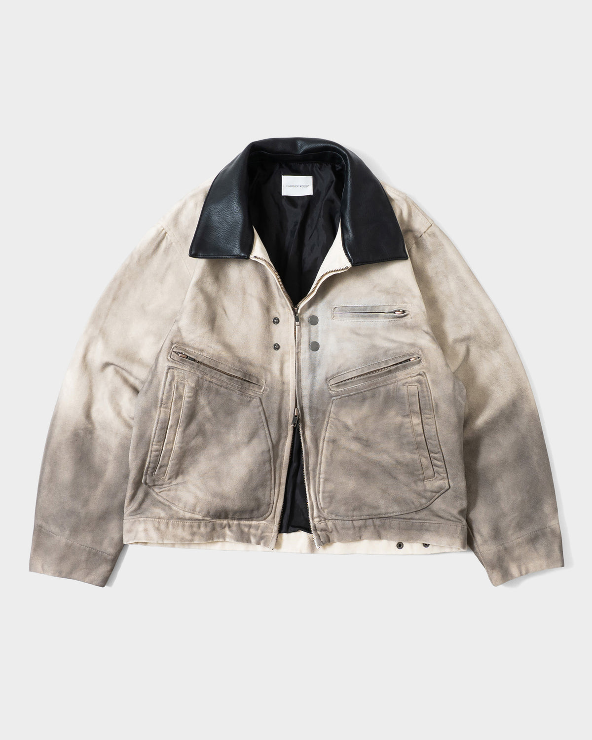 FAUX LEATHER COLLAR FADED DETROIT JACKET