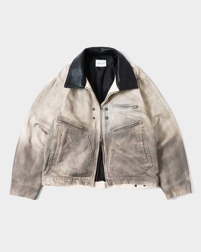 FAUX LEATHER COLLAR FADED DETROIT JACKET