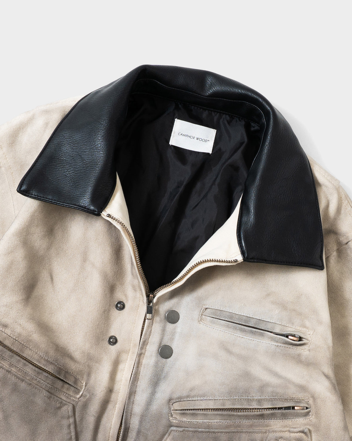 FAUX LEATHER COLLAR FADED DETROIT JACKET