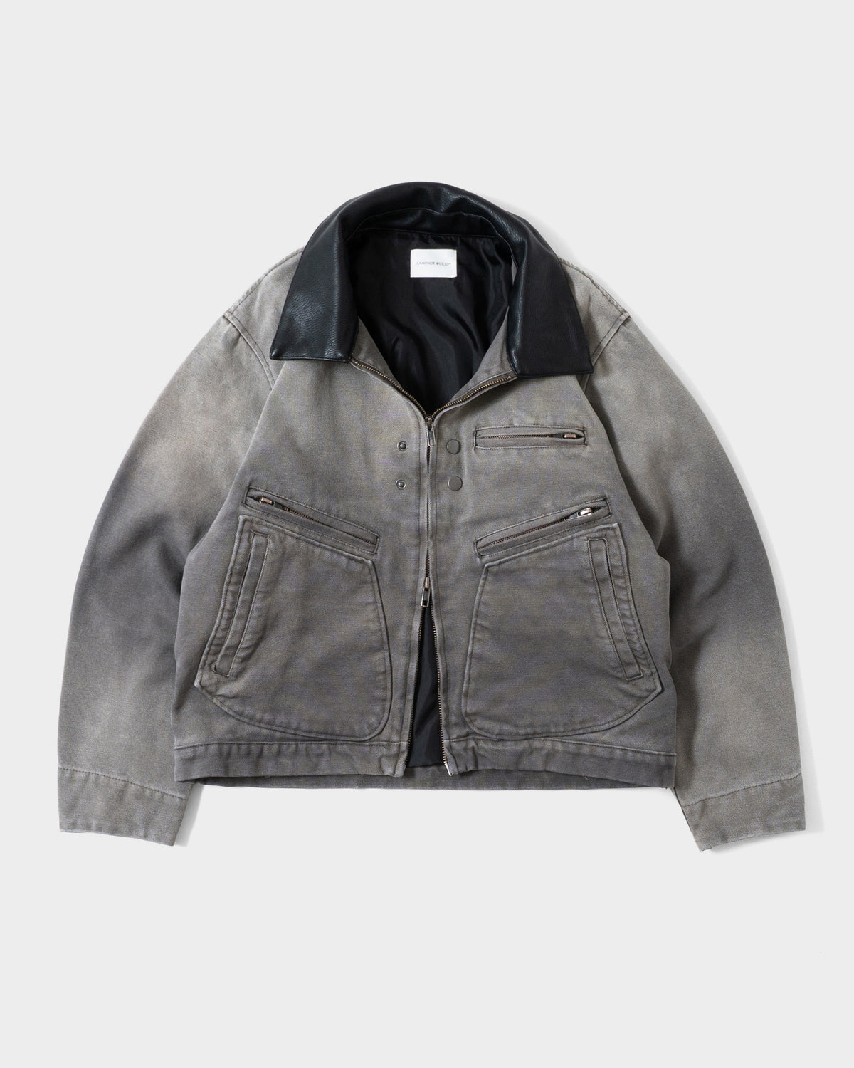 FAUX LEATHER COLLAR FADED DETROIT JACKET