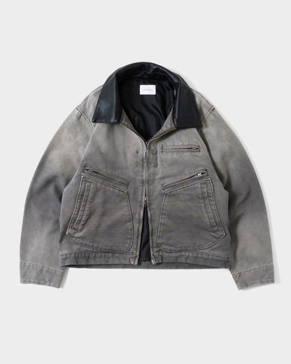 FAUX LEATHER COLLAR FADED DETROIT JACKET