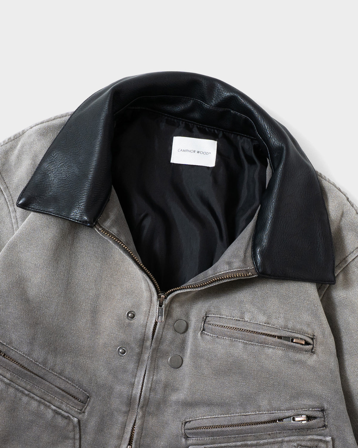 FAUX LEATHER COLLAR FADED DETROIT JACKET