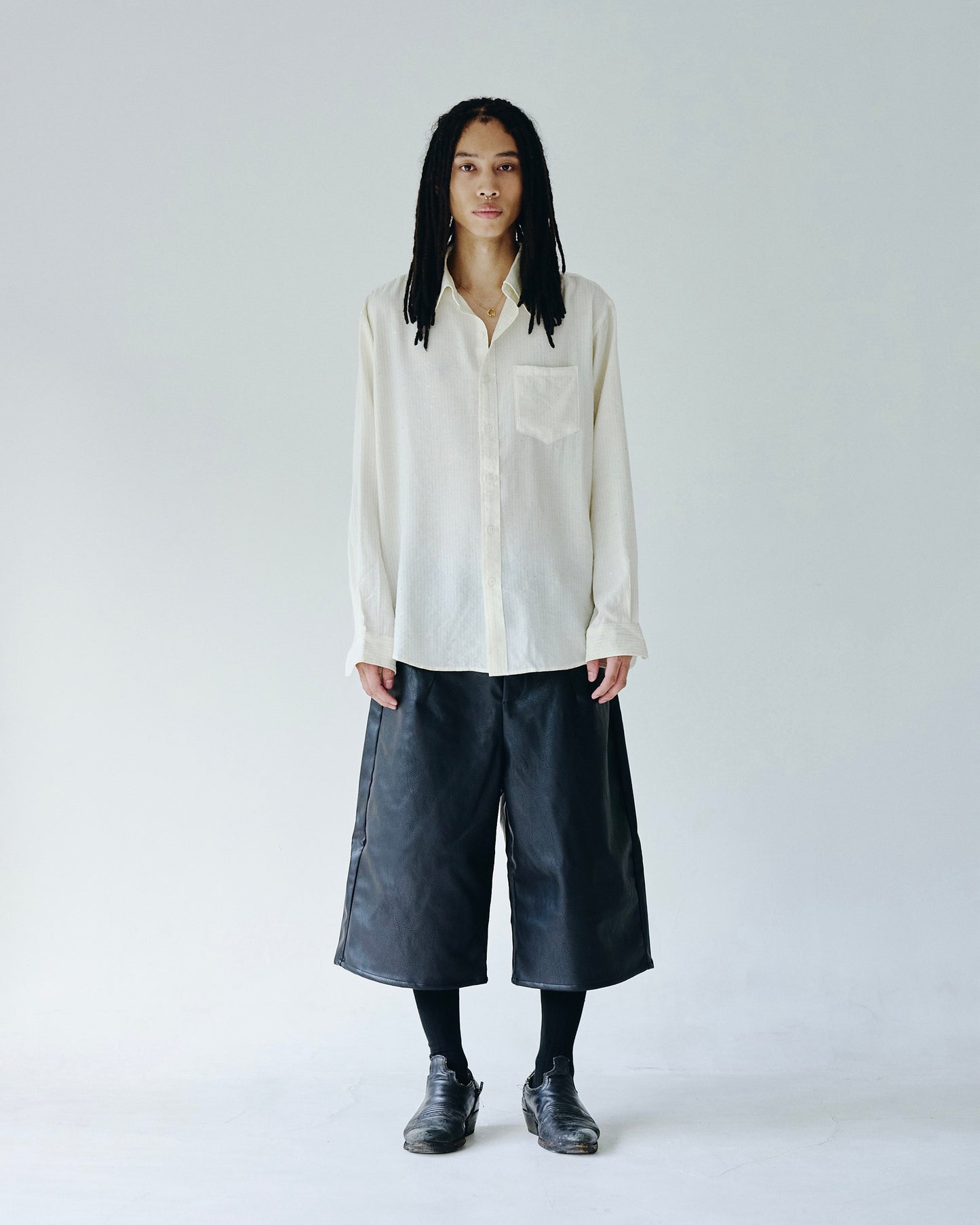 wide baggy PU-leather shorts
