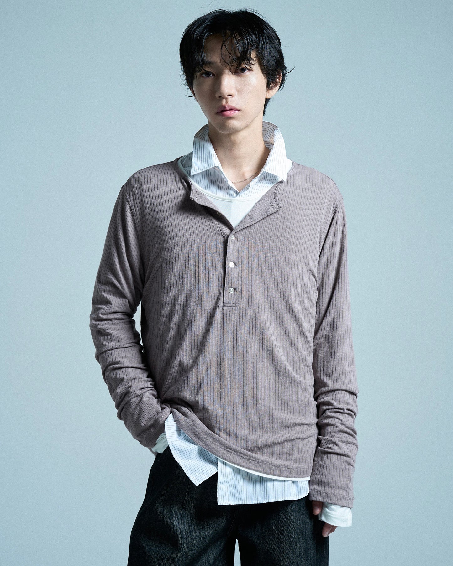 RIB HENLEY NECK L/S TEE