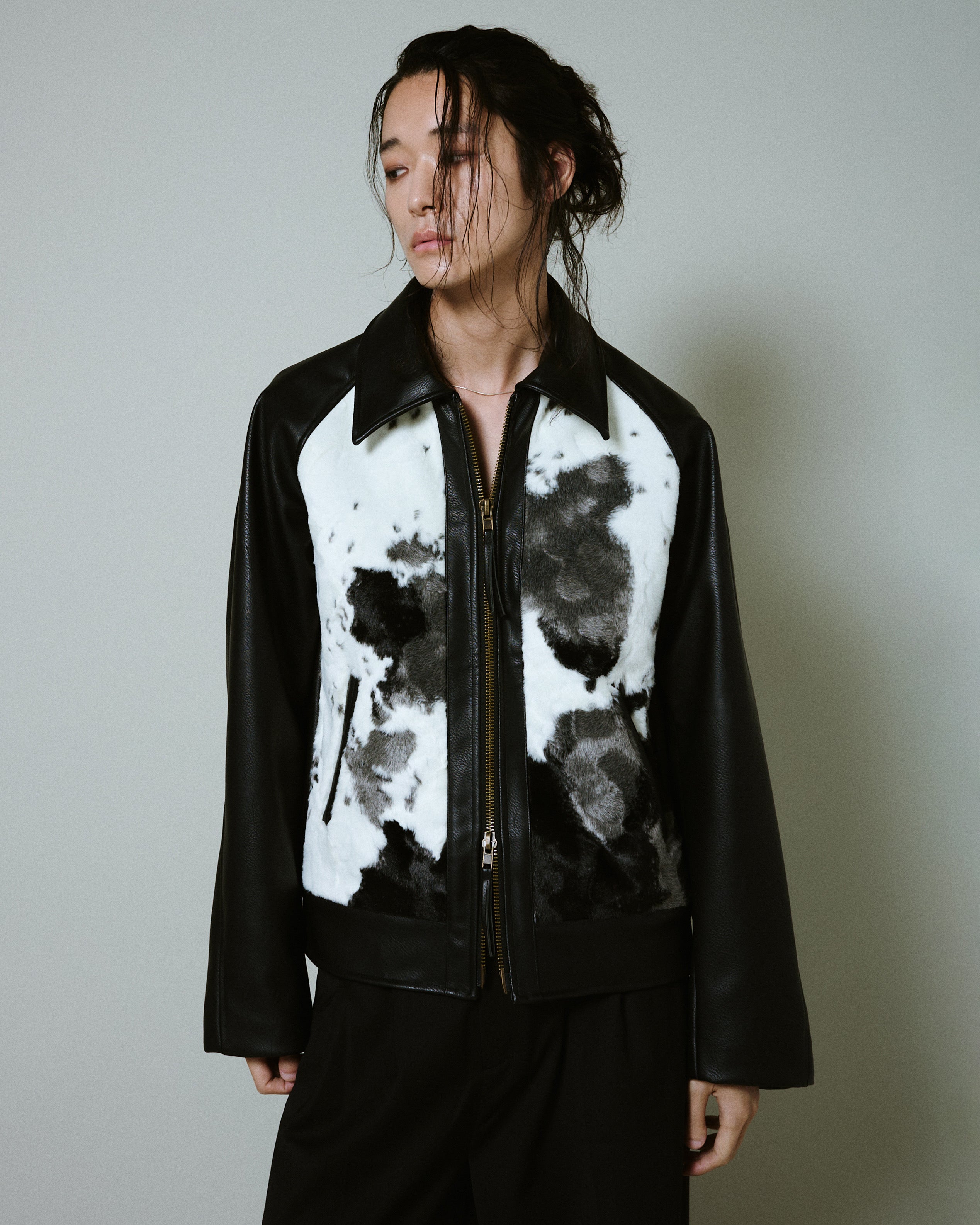 FAUX HAIRCALF LEATHER JACKET – CAMPHOR WOOD - OFFICIAL ONLINE