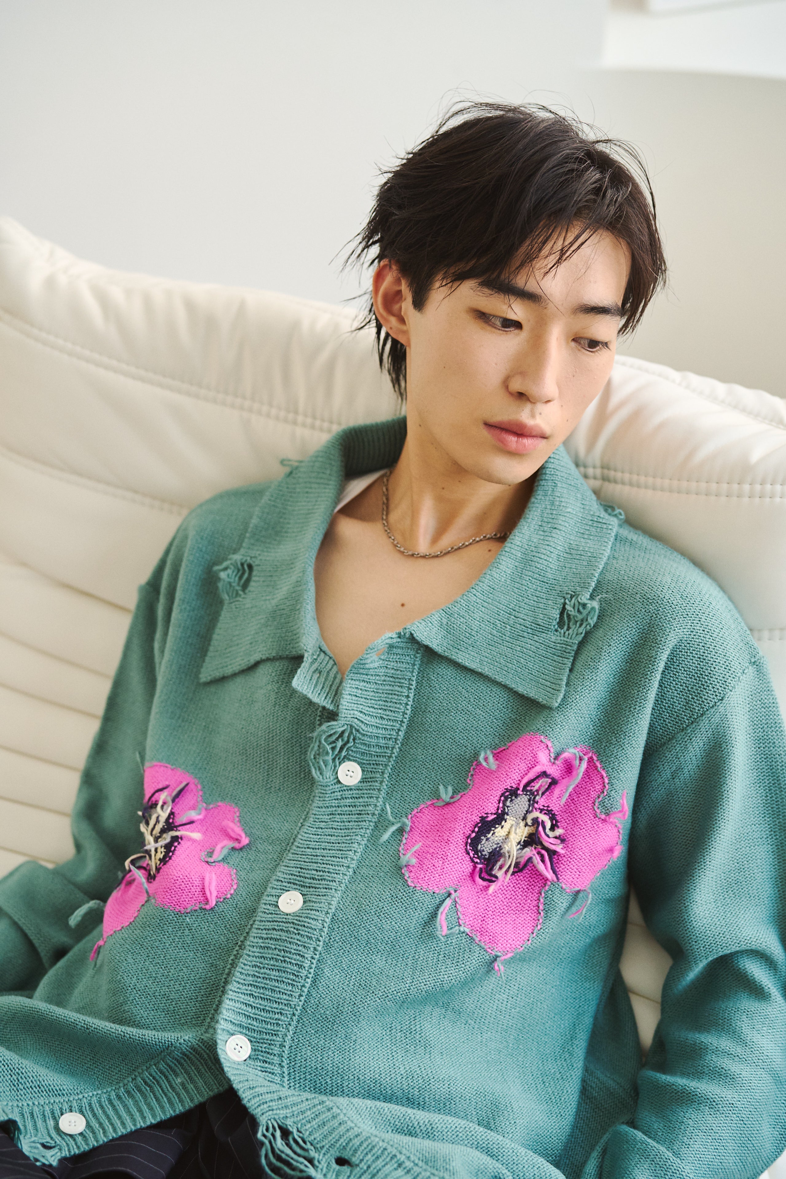 flower motif knit shirt cardigan – CAMPHOR WOOD - OFFICIAL