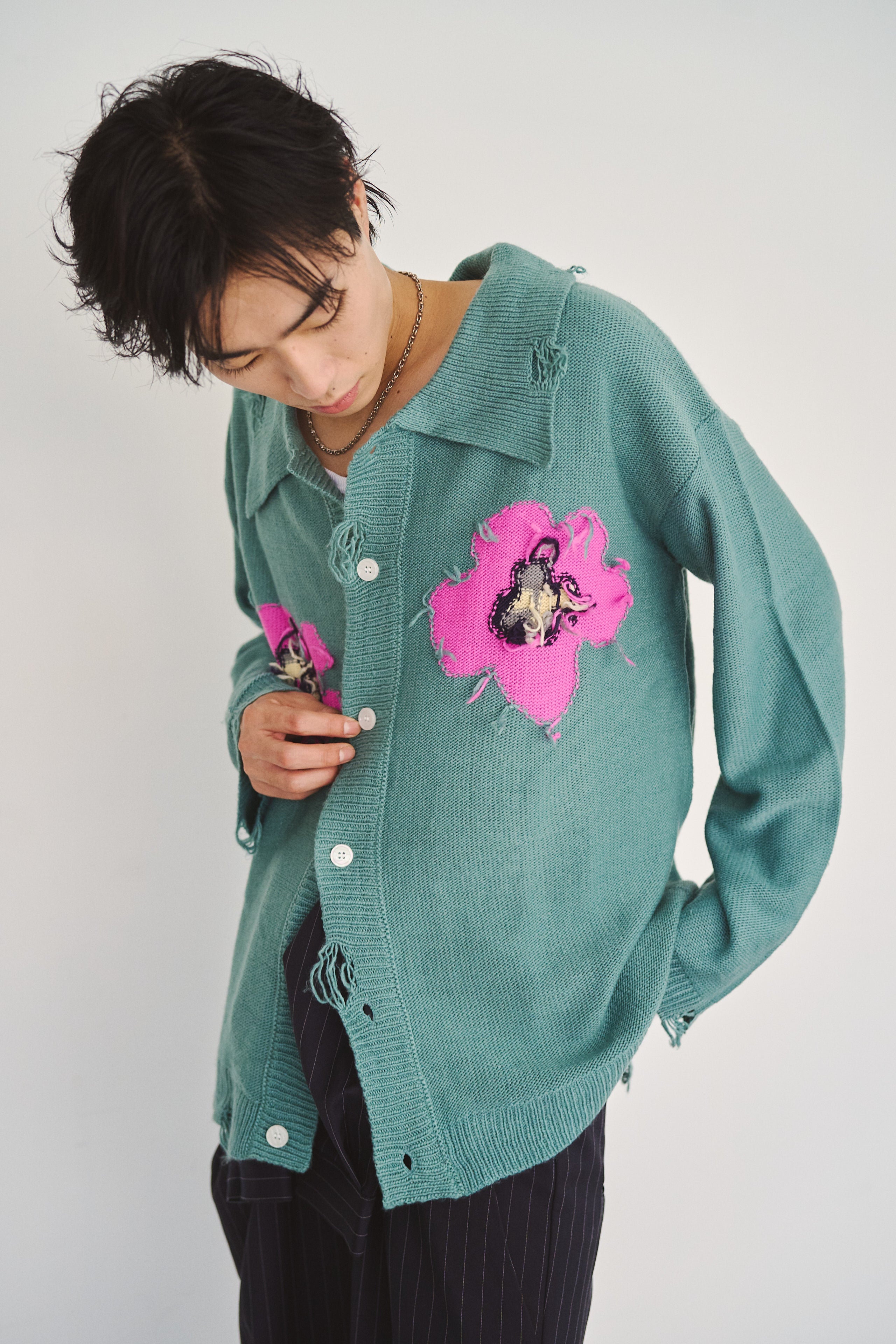 flower motif knit shirt cardigan – CAMPHOR WOOD - OFFICIAL