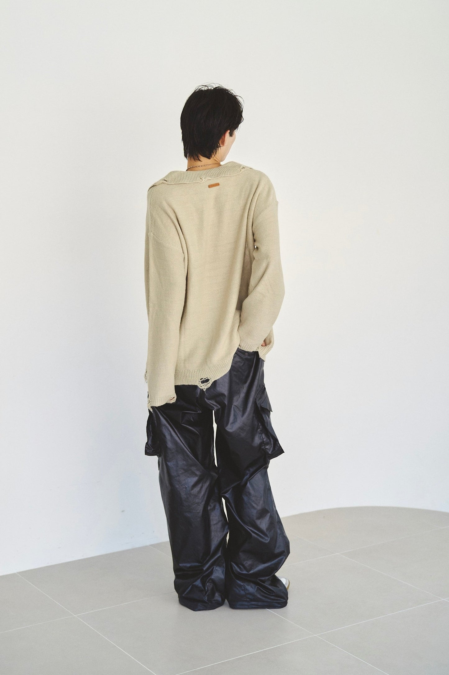 flower motif knit shirt cardigan