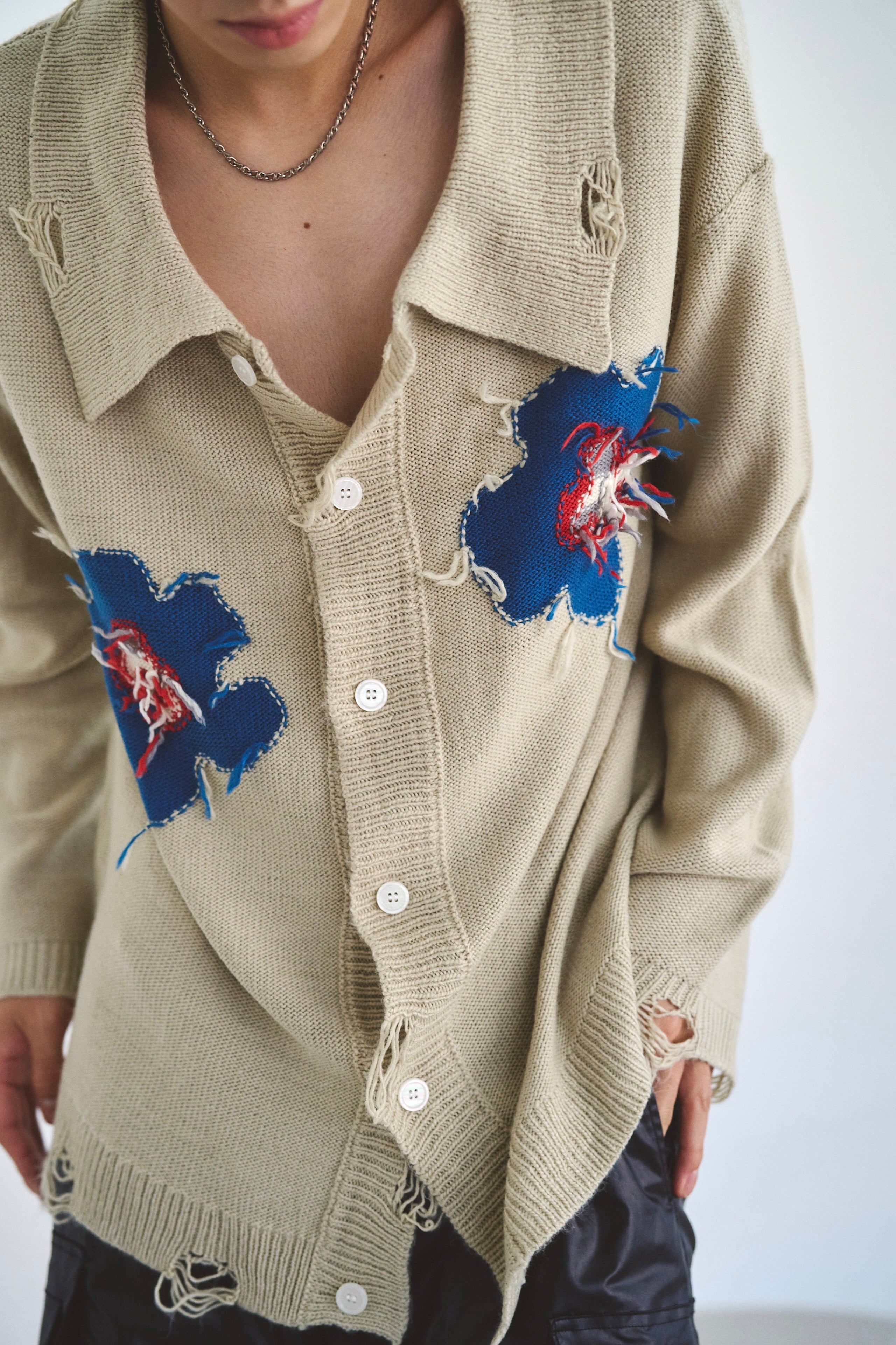 CamphorWood フラワーモチーフ　ニット　ネイビー Camphor wood セーター ニット inside out flower motif cotton