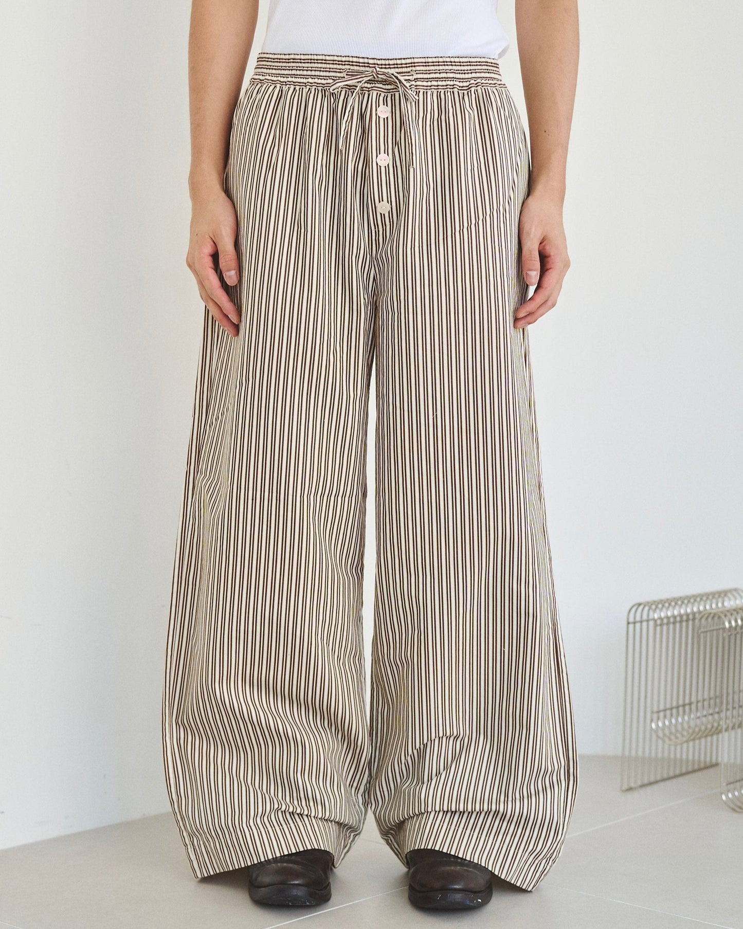 wide baggy stripe print trousers