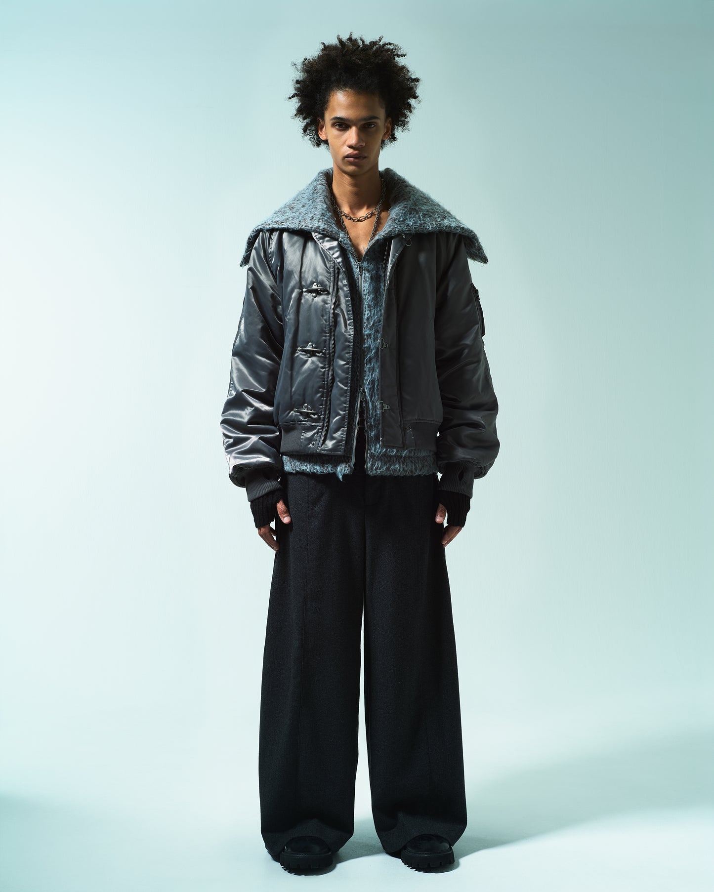 SAILOR COLLAR SHAGGY HOODIE