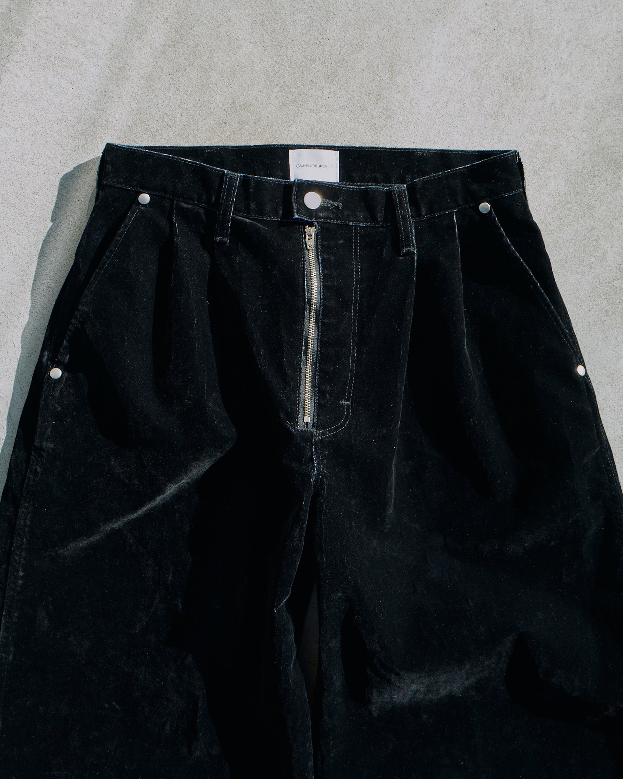 Wrangler × CamphorWood】 front zip flocky 2tuck wide baggy flare